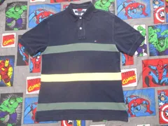 トミーヒルフィガー ライン入りポロシャツ M 紺 USA古着 ボーダー