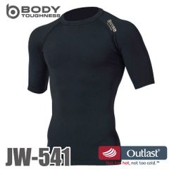 半袖インナーシャツ アウトラスト ストレッチ JW-541 クルーネック ブラック 5サイズ おたふく手袋 夏冬兼用 NASA オールシーズン Outlast