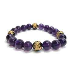 10mm 四神獣金彫オニキス×アメジスト パワーストーン ブレスレット天然石 運気上昇 開運 金運 恋愛運 お守り 青龍 白虎 玄武 朱雀 メンズ・レディース　男性・女性　数珠ブレス　開運  [l]