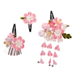 特価　ガールズ 女の子 七歳 三歳 鈴付き 結婚式 卒業式 袴 髪飾り 5カラー 髪飾り 着物 飾り 髪 つまみ細工 和装 浴衣 振袖 3点セット 成人式 七五三 [OTAKUMARKET]