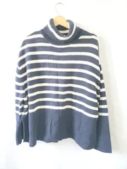 ◇ ⊇ GAP ギャップ タートルネック ボーダー 長袖 プルオーバー ニット サイズL ネイビー系 オフホワイト系 レディース E  【1507230016614】