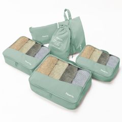 [Special Sale] Travel Packing Convenient Organizer Case Pouch, Travel Storage Pouch, Business Trip Pouch, Hospital Pouch, Stylish, Washable, Mesh, 6-Piece Set, Clothes Storage, Shoes Storage, Machine Washable, Durable, Travel Pouch (Ice Green)