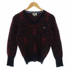ヴィヴィアンウエストウッドマン Vivienne Westwood MAN ニット セーター 長袖 総柄 オーブ刺繍 44S 紺 ネイビー 赤 レッド /AQのサムネイル