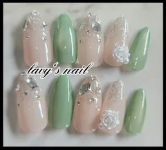 シルキーグリーンマグネット　フラッシュグラデーションジェルネイルチップ