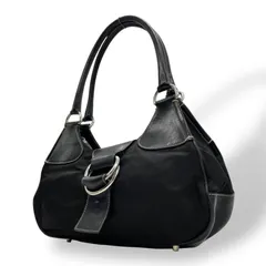 PRADA プラダ ワンショルダーバッグ ショルダーバッグ 黒 ブラック 肩掛け シルバー金具 ベルトデザイン フラップ ナイロン×レザー 三角ロゴ トライアングルロゴ ヴィンテージ テスート D1