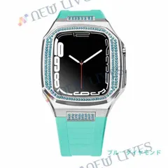 在庫セール ラスト一点　クリスタル 水色アップルウォッチバンド ラバーベルト ステンレス カバー　Apple Watch ケース 44mm  4 5 6 7 8 se メンズ レディース スポーツ