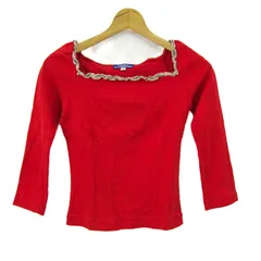 バーバリーロンドンブルーレーベル 長袖Ｔシャツ トップス ノバチェック レディース Mサイズ レッド BURBERRY LONDON BLUE LABEL 【中古】