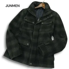 JUNMEN ジュンメン 秋冬★ メルトン ウール チェック スタンドカラー ジャケット Sz.S メンズ 黒のサムネイル