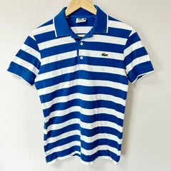 日本製◎(^w^)b LACOSTE ラコステ 半袖ポロシャツ ボーダー柄 コットン 綿100% トップス シンプル カジュアル 古着MIX デイリー タウンユース ブルー 青×ホワイト 白 メンズ サイズ3