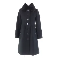 極美品★BURBERRY BLUE LABEL バーバリーブルーレーベル FNF10-772-09 アンゴラ混 襟元FOXファー付 裏地ノバチェック柄 コート ブラック 38 正規品 レディース