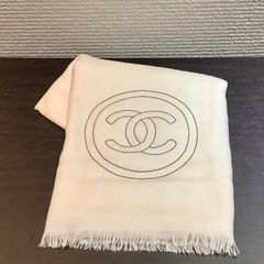 ★お盆期間限定価格★  シャネル CHANEL ブリオンチェーン ココマーク 大判 ストール ショール マフラー カシミヤ シルク 白 ホワイト B715