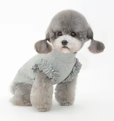 46..【セール】グレー　フリル袖リブタンクトップ　犬服　春　夏　秋