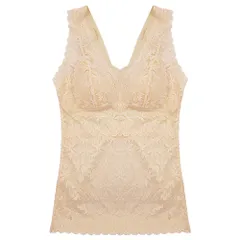 タンクトップ インナー レース  楽盛り カップ付き ノンワイヤー 透ける 花柄 シームレス 大きいサイズ ストレッチ オールシーズン 肌着 黒  白 L-3L rr-003