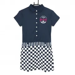 【超美品】キャロウェイ 半袖ポロワンピース ネイビー×白 スカート部ブロックチェック ロゴ刺しゅう レディース S ゴルフウェア Callaway