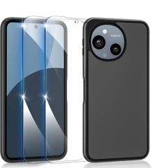 ★AQUOS sense9 ケース + ガラスフイルム付き（2枚) sense9 用 ケース 半透明 マット感 耐衝撃 SH-53E SHG14 ガラスフィルム 米軍MIL規格 ストラップホール付き 黄変防止 SGS認証 アクオスセンス9 対応