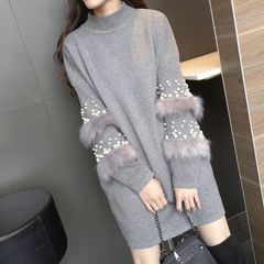 韓国デザイン♡大人可愛い　パール　ファー付き　オーバーサイズ　ニット　トップス