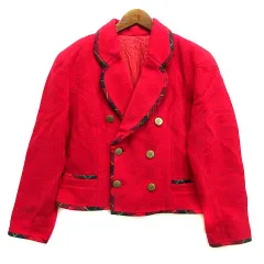 ジュンコシマダ JUNKO SHIMADA ウール ダブル ジャケット チェックパイピング 金ボタン レッド 赤 9 ヴィンテージのサムネイル