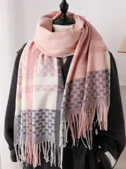 アクセサリー レディース スカーフ 1枚 秋冬 レディース エレガントなヴィンテージ マルチカラー チェック ストライプ フォーカシミア調 ストール/ショール、タッセル付き、ユニセックス 冬暖かカジュアル厚手スタイ