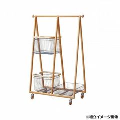 木製ハンガーラックセット （持ち運びできるバスケット2個付き