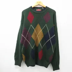 XL/古着 長袖 セーター メンズ 00s アーガイル クルーネック 緑他 グリーン 24oct19 中古 ニット トップス