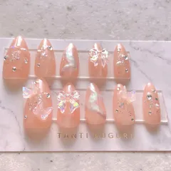 蝶々ネイルチップオーダー ワンホン  韓国  きれいめ 量産型 フレンチガーリー