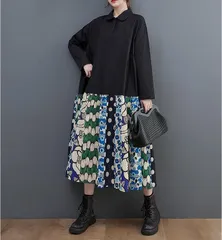 新品 2026新作 個性的なデザイン　大きいサイズ レディース ワンピース　ロング　花柄　春 秋冬 新品 長袖 ポロカラー POLO