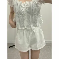 新品 未使用 ショートパンツ ウエストリボン付き ホワイト 白 パンツ S ポケット付き ウエストゴム レディース 女性 シンプル 可愛い お洒落