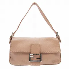 フェンディ セレリア FENDI selleria マンマ バケット ハンド バッグ レザー MAMA Baguette シボ革 ワンショルダー ステッチ FF ロゴ プレート 手提げ カバン メタリック ピンク 2426-8BR101 ☆AA★