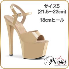 21.5 22 cm Pleaser プリーザー ヒール サンダル 厚底 18cm ヒール クリーム ベージュ エナメル 女性 男性 用 ハイヒール ピンヒール ストラップサンダル エナメル ミスコン コンテスト 18センチ ヒール SKY309/CR/M