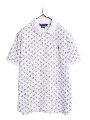 【お得なクーポン配布中!】 ポロ ラルフローレン 総柄 鹿の子 半袖 ポロシャツ メンズ M 古着 半袖シャツ マリン アンカー 総柄シャツ ワンポイント コットン ゆったり