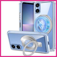 Sony Xperia 5 V_クリア Xperia 5 V ケース MagSafe対応 リング付き スタンド内蔵 SO-53D SOG12 ワイアレス充電 透明 カバー 縦横両対応 エクスペリア5 V スマホケース クリア