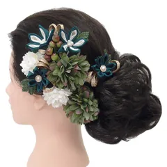 髪飾り 成人式 つまみ細工 振袖 前撮り 袴 花 浴衣 夏祭り 花火大会 ３点セット 緑 浴衣 かんざし 髪型 ヘアスタイル ヘアアレ No.9-3823