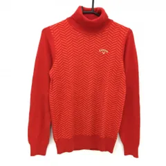 【超美品】キャロウェイ タートルネックセーター レッド×オレンジ 身頃ヘリンボーン柄 ウール混 レディース L ゴルフウェア Callaway
