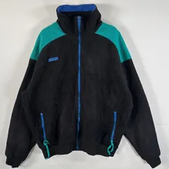 古着 90's/90年代 コロンビア Columbia USA製 フリースジャケット フルジップ L ブラック エメラルドグリーン ブルー マルチカラー メンズ