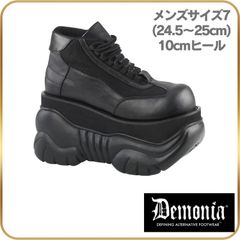 24.5 25 cm demonia デモニア 厚底 スニーカー メンズ 靴 10cm ヒール 黒 ブラック 合皮 フェイクレザー 編み上げ レースアップ 厚底靴 大きいサイズ ダッドスニーカー ダッド シューズ ライブ 用 ゴスロリ 10センチ ヒール