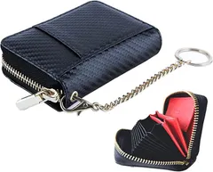 TRIPLE 本革 小銭入れ メンズ ボックス型 コインケース 大容量 カードケース じゃばら カードホルダー カード入れ 12枚収納 コンパクトミニ ブラック/赤 カーボンファイバー(ブラック/赤 カーボンファイバー)