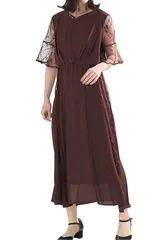 [アウニイ] 結婚式 ドレス お呼ばれ フォーマル ワンピース レディース ミモレ丈 ロング シフォンドレス 327014 (ブラウン L) [ブラウン / ミモレ丈 / 327014] [L]