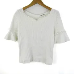 ミッシュマッシュ ニット トップス 半袖 リブ ビジュー レディース Mサイズ ホワイト MISCH MASCH 【中古】