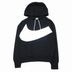 ナイキ NIKE ロゴ スウェット スウッシュ テック フリース フーディー パーカー プルオーバー DR9035-010 S ブラック ホワイト ur66 