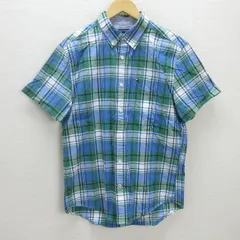 G■トミーヒルフィガー/TOMMYHILFIGER 半袖BDシャツ/チェック柄【M】青緑/men's/117【中古】■