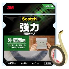 K075	強力 外壁面用両面テープ　3M　両面テープ　強力　外壁面用　幅20mm　長さ4m　スコッチ　SKB-20R　セミロング　コンクリート　ブロック　べニア板　クギやビスとも併用OK！　パパ　表札　DIY　日曜大工　修復・修繕　	4550309264468