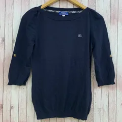 バーバリー ロンドン BURBERRY LONDON BLUE LABEL サマーニット 七分丈 ホースロゴ 金ボタン ネイビー 紺 38 レディース