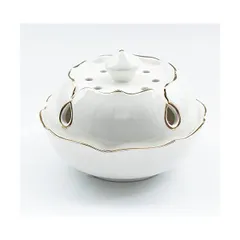 香の器・夢華堂 白上金ハス 香炉 陶器 仏具 お香立て おしゃれ 渦巻き 線香 コーン型 に ホワイト W11cm CH-KOR016(white)