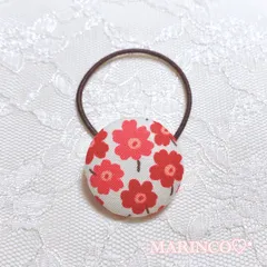 ハンドメイド ギンガムチェック くるみボタンヘアゴム／フラワー(NO.761)