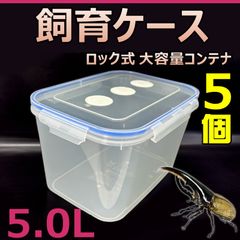 飼育ケース　ロック式　大容量コンテナ　5.0L　新品　5個　おまけ付　国産 外国産カブトムシ 幼虫飼育に最適 成虫の一時管理に