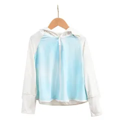 ☆ ブルー×グラデーション ☆ 2XL(120cm) ☆ キッズ ラッシュガード アウター パーカー ラッシュガード キッズ 長袖 長袖ラッシュガード フードあり 接触冷感 吸水速乾 男女兼用 シンプル 冷房対策 軽量 軽い おしゃれ かわいい 涼しい 快適