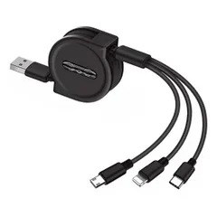3in1 巻き取りマルチ充電ケーブル ブラック 最長1.2m USB・MicroUSB・Type-C [定形外郵便、送料無料]mer001