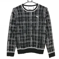 【超美品】プーマ セーター 黒×白 格子チェック ウール混 ニット  レディース M ゴルフウェア PUMA