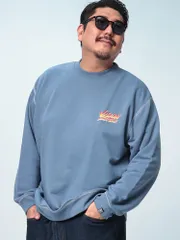 VISION STREET WEAR ヴィジョンストリートウェア クルーネック トレーナー 大きいサイズ メンズ バックプリント トップス スウェット 裏毛 ブルー