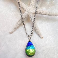 [新品・人気]ステンネックレス‼️アレルギー対応♫ホタルガラス⭐︎しずく型(大)